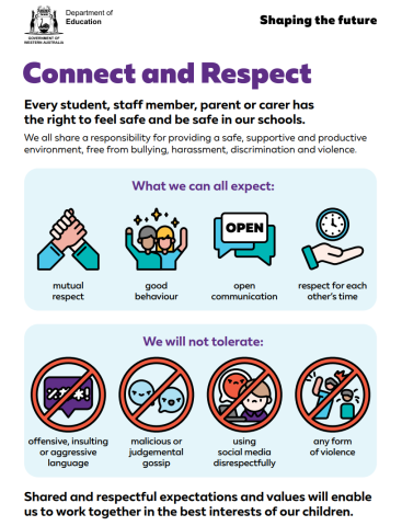 Department Of Education resource depicting "Connect and Respect" guidelines